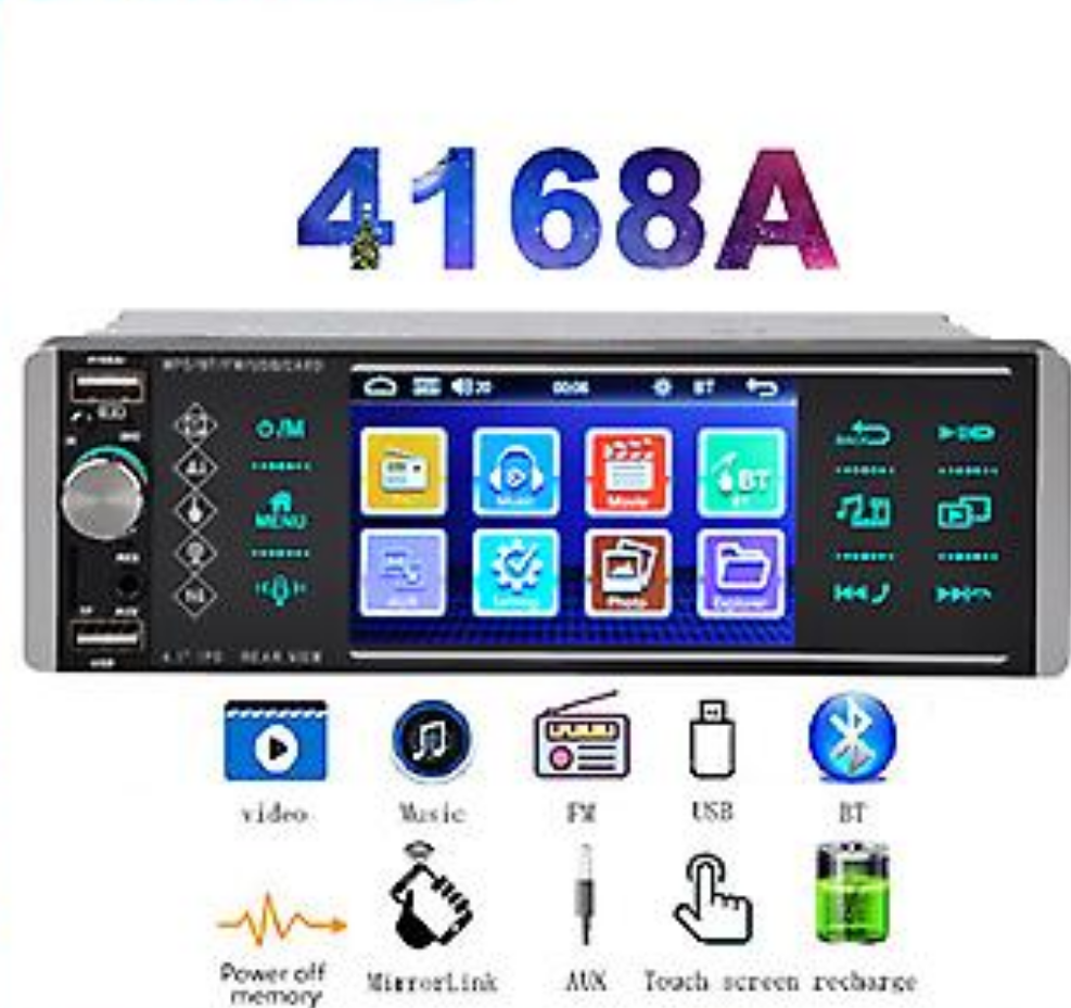 Autoradio MP5 4.1 pouces - Bluetooth, Lumières Colorées, USB/AUX, Mains Libres, avec camera de recul