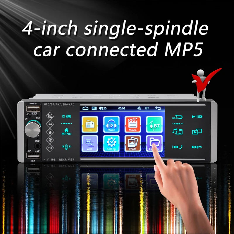 Autoradio MP5 4.1 pouces - Bluetooth, Lumières Colorées, USB/AUX, Mains Libres, avec camera de recul